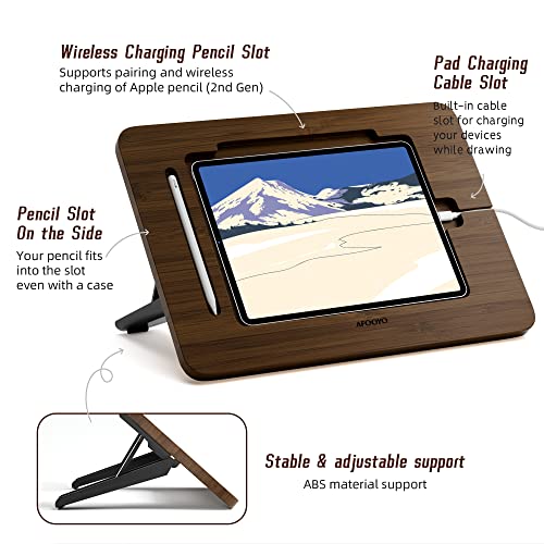 Image of AFOOYO Bamboo iPad Drawing Stand - Portable & Adjustable 5 Angles, Laptop Stand Riser, Book Reading Stand, Fit 9.7 /10.2 /10.5 /10.9 /11 inches(Walnut Varnish)