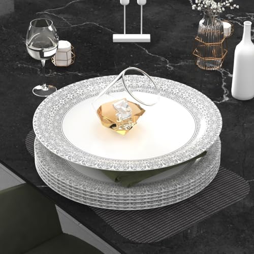 Image of Castleite Piccolo Melamine Plates Set of 6 - Break Resistant, Round Designer Plate for Eating or Serving in Home, Kitchen Use or Cafe, Stainless (Ivory Bloom, Dinner Plate 6 Pcs)