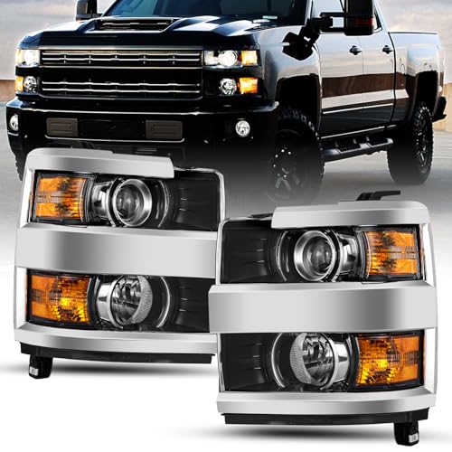 SOCKIR Headlight Assembly Fit for 2015 to 2019 Chevy Silverado 2500HD 3500HD Factory OE Headlamp Projector Halogen Factory Front Light Pair Set