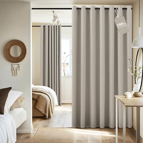 Image of NICETOWN Linen 100% Blackout Insulated Patio Curtain 84 inch Long Burg, 1 Panel, 100 inch Width, Farmhouse Completely Blackout Window Treatment Thermal Drape for Living Room /Doorway /Sliding Door