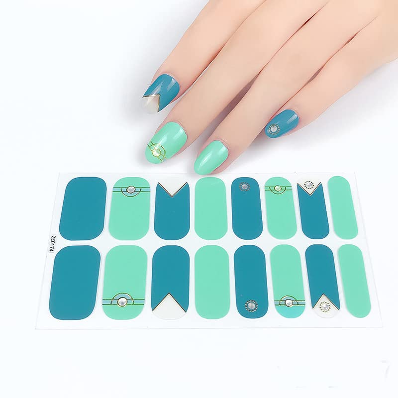Secret Lives Nail Sticker Set- blue & green with golden strips design - includes: nail file, prep pad, & cuticle stick.-image-41