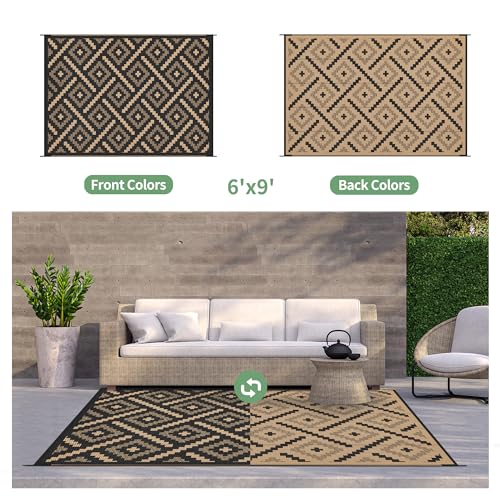 Image of GENIMO Outdoor Rug, Waterproof Plastic Rugs for Patio, 6'x9' Mocha Brown