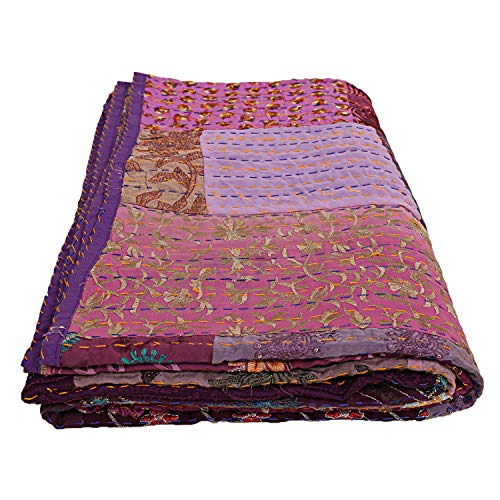 Indian-Shoppers Colcha de algodón de remiendo surtidos Hippie Reversible Multi Patchwork Manta Bohemia Doble Tamaño Algodón Hecho a Mano Quilts Kantha Edredón
