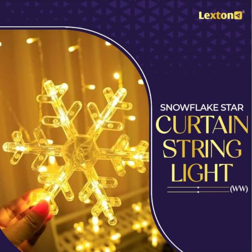 Image of K D Waterproof 6 Snow+ 6 Star Warm Yellow 138 LEDs Curtain LED String Lights with 8 Flashing Modes Indoor Outdoor for Home, Diwali, Christmas (Warm Yellow)