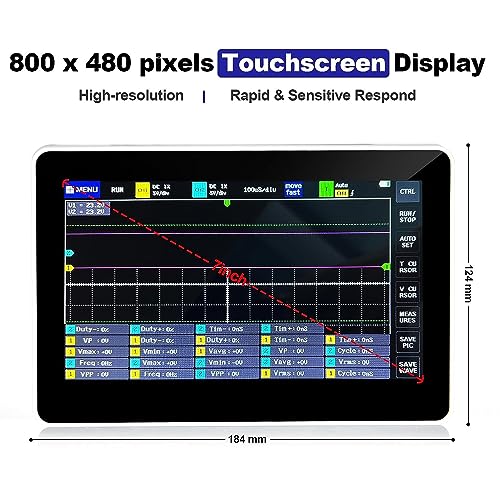 Image of Oscilloscope Handheld Scope Multimeter, 2 Channel 100MHz Bandwidth Osciloscopio w / 1GSa Sampling Rate, 7 inch Large Touchscreen, 1GB Storage, O Scope Clip Probe Included