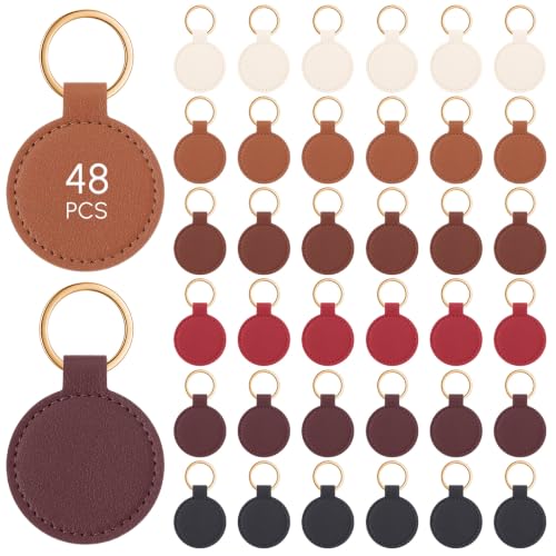 Image of Leather Keychain Blanks DIY Crafts | PU Leather Key Fob Kit with Metal Rings, Laser Engraving Blanks Keychain Bulk, Customized Keychains Backpack Birthday Gift