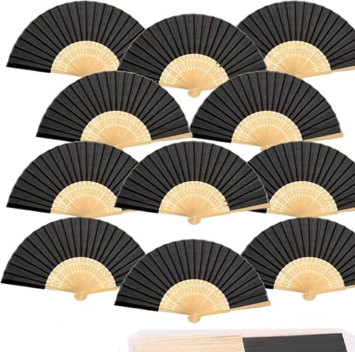 iZoeL 12 pcs Eventail Mariage Noir Eventail Pliant Ventilateur Bois Papier et Blanc Eventail Japonais Poche Pliante Demoiselles Cadeaux Mariage Fête Decorer Danse Fête