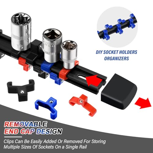 Image of 6 Pcs Socket Organizer Rail Set, Premium Socket Holder, Heavy-Duty Socket Rack Kit With 86 Clips 1 /4-Inch x 32 Clips, 3 /8-Inch x 30 Clips, 1 /2-Inch x 24 Clips - Ideal for Tool Storage