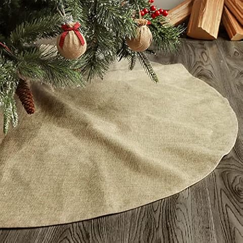 Ivenf Christmas Tree Skirt, 48 inches Large Burlap Double-Layer Plain Tree Skirts, Rustic Jute Tree Skirt for Xmas Holiday Home Decor, Fall Winter Farmhouse Brown Burlap Christmas Decorations Indoor Cover