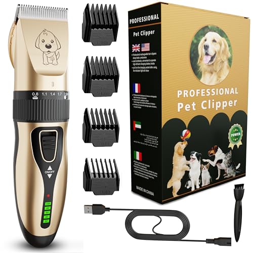 GLOBAL TECH Dog Clippers, Rechargeable Low Noise Cordless Pet Clippers for Dogs Cats and Other Pets - Professional Dog Grooming Clipper Kit Shaver Trimmer Suitable for Thick Hair/Coats GLOBAL TECH Dog Clippers, Rechargeable Low Noise Cordless Pet Clippers for Dogs Cats and Other Pets - Professional Dog Grooming Clipper Kit Shaver Trimmer Suitable for Thick Hair/Coats