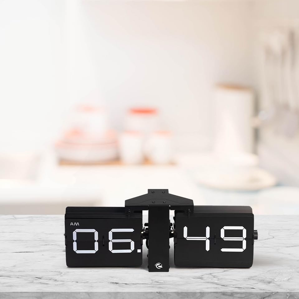Miniatura 2 de Reloj con tapa retro, reloj de escritorio con batería y estante de pared con pantalla de números mecánicos, funcionamiento sin ruido, dígitos