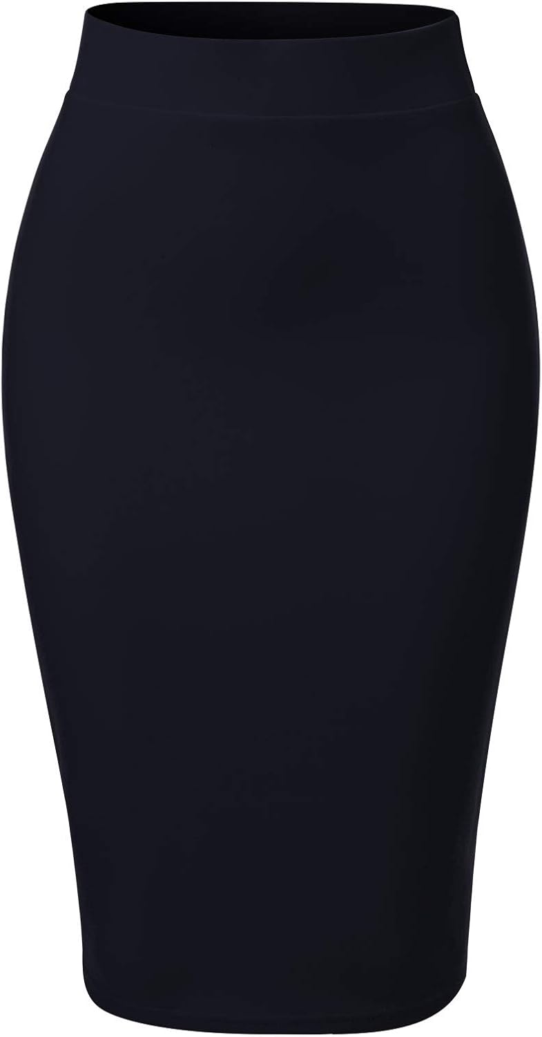 MixMatchy Women's Office Work Pencil Skirt Stretch High Waist Knee Length Bodycon for Business Casual