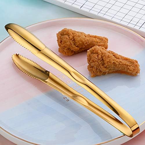 Meisha Stainless Steel Food Tongs, Metal Kitchen Tongs Non-Slip Grip, Heat Resistant Cooking Tongs Set for Ice, Serving, Barbecue, Buffet, Salad, Oven (9-Inch 2 Pieces) - Gold