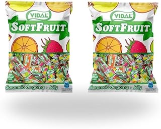 Vidal Golosinas | Pack 2 bolsas de 1 kg | Soft Fruit, Caramelo de goma envuelto, Colores Amarillo, Rojo y Naranja | Sabores Piña, Limón, Naranja, Manzana y Fresa.