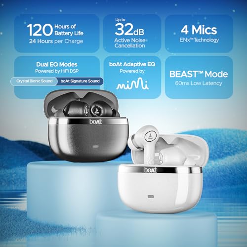 Image of boAt Nirvana Ion ANC, Active Noise Cancelling (~ 32dB), 120 Hour Battery, App Support, Crystal Bionic Sound, 4Mics ENx, v5.3 Bluetooth Earphones, TWS Earbuds Wireless Earbuds with Microphone