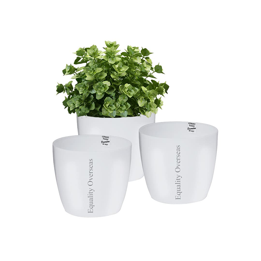 EQUALITY OVERSEAS Ceramic Finish Plastic Planter Gardening Flower Pot 6 Inches (White Pack of 3) (B09751948Y) Amazon Price History, Amazon Price Tracker