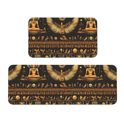 GVYGVY Antifatigue Kitchen Mats for Floor 2 Piece - Exotic Gold Pattern Print Kitchen Rugs Washable, Non Slip Runner Rug Standing Mat for Office/Bathroom/Laundry/Home Decor and Accessories