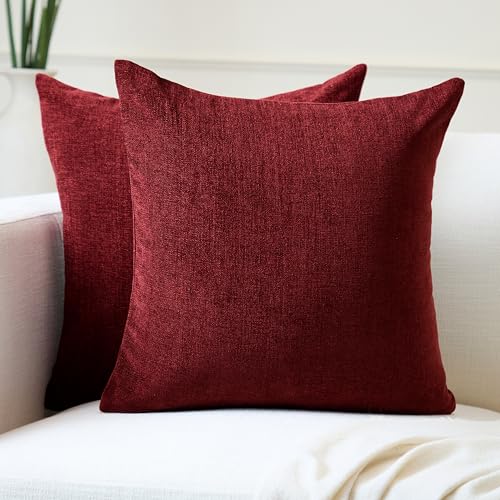 Encasa XO Housse de Coussin en Chenille Lot de 2 | Bordeaux - (20