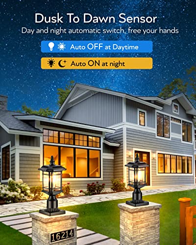 Vianis Dusk To Dawn Post Lights Outdoor, Black Post Lantern With Pier Mount Base, Exterior Lamp Post Light Fixture, Waterproof Aluminum Body With Tempered Seeded Glass For Patio, Garden, Driveway #TOP7
