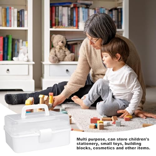 Image of Tackle Box Organizers and Storage,9.8inch Craft Organizers and Storage,Three-Layer Sewing Box With 2 Trays,Medicine Storage Box With Handle For Nail、Makeup、Diamond Painting、Building Blocks (White)