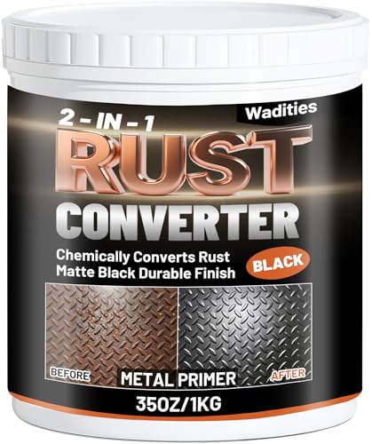 Convertidor de óxido y imprimación para metal 2 en 1, pintura inhibidora de óxido negro mate de 1kg para metal, pintura resistente al calor para chasis, bastidores, embarcaciones e industrias