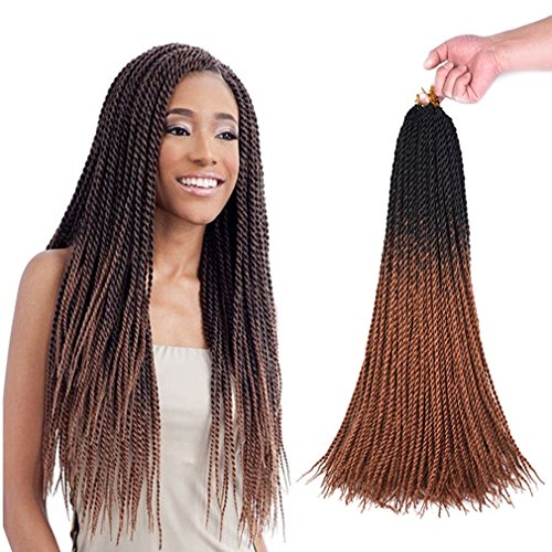 Mtmei Hair 24Inch(60CM) 20 Strands 100Gram/Pack Ombre Senegalese Twist Hair Crochet Braids Hairstyles Crochet Twist Synthetic Braiding Hair Extensions (5 Packs, 1B/30)