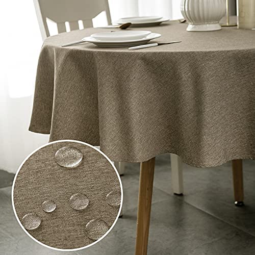 Qidordour Round Tablecloth, 60 inch Diameter, Faux Linen Table Cloth, Water Resistant Spill-Proof Wipeable Polyester Dining Table Cover for Kitchen Cafe Restaurant Buffet Tabletop Decoration, Flaxen by Qidordour - Image 3