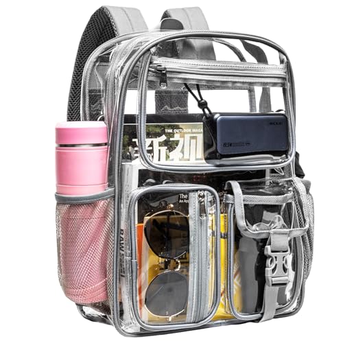 Image of gdbis Heavy Duty Clear Backpack for Stadium Events, Large Capacity Clear Bookbag Transparent Backpack with Reinforced Strap for College Work Travel Concerts Security - Grey