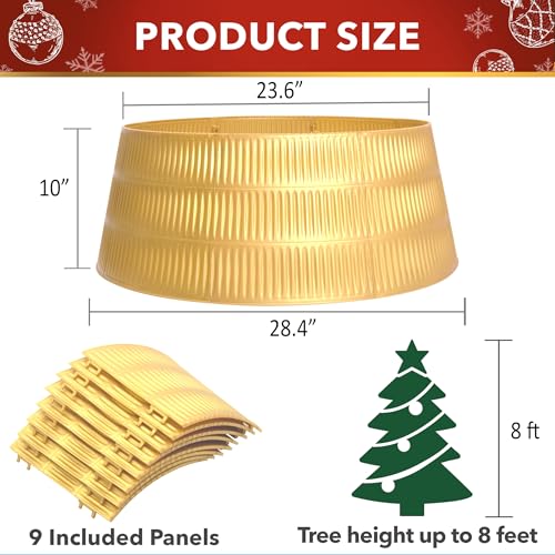 Stephan Roberts Christmas Tree Collar - Rome Design Skirt, Lightweight, Sustainable - 9 Panels, Easy Setup & Storage - Protects Tree from Pets - Fits Trees Up to 8 Feet Tall (Gold, 9 Panels)