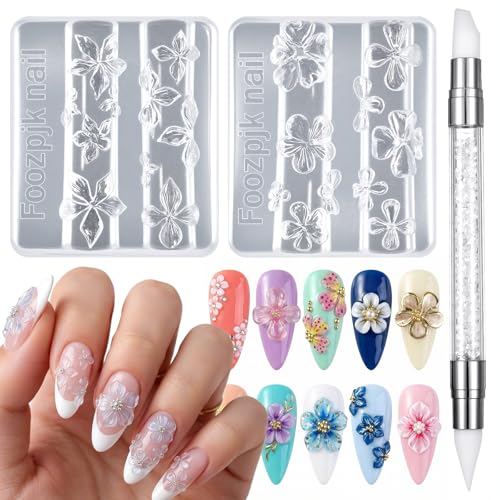 Ymapinc 2Pcs Silicone Nail Art Molds 3D Silicone Flower Molds for Women DIY Art with 3D Nail Gel Sculpting Gel & Carving Pen