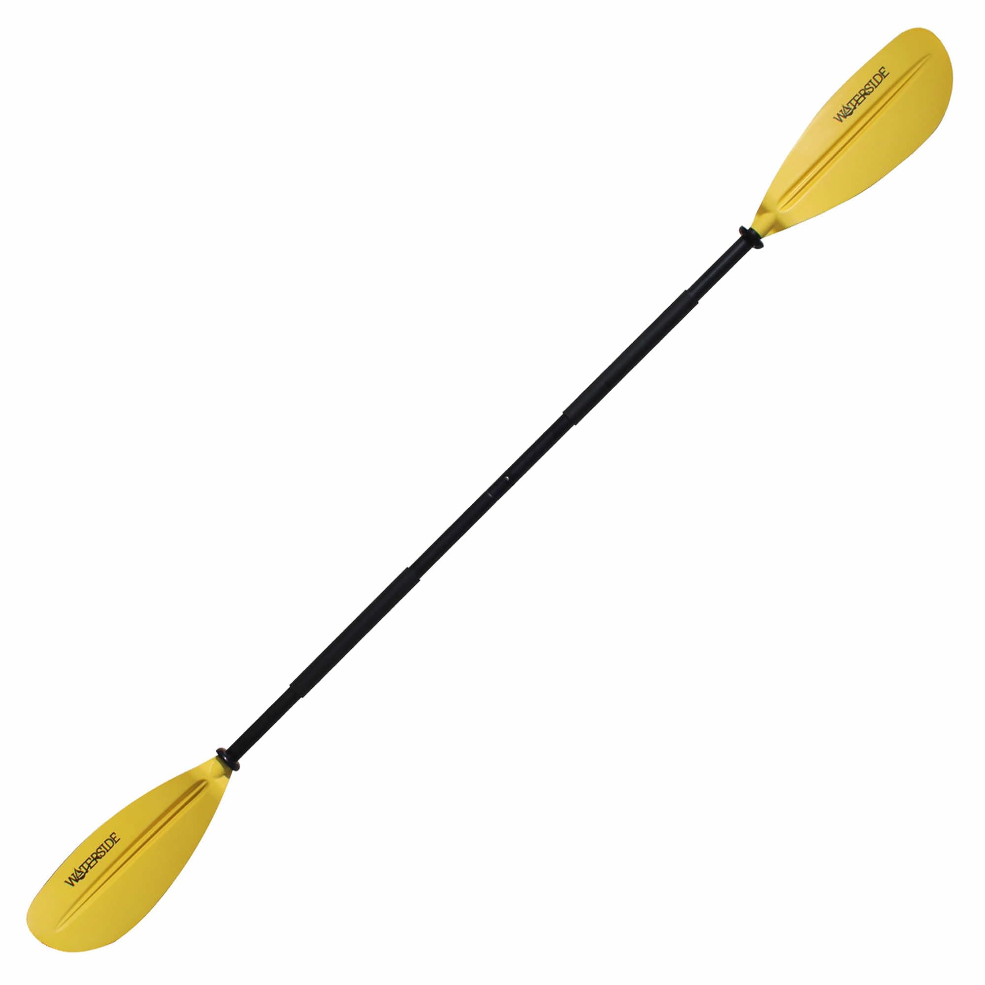 Waterside Doppelpaddel Neptun 220cm Kajakpaddel Aluminium Gelb | Verstellbarer Paddelwinkel, Kunststoff-Paddelblätter, Steckverbindung, Transportlänge 130cm, leicht