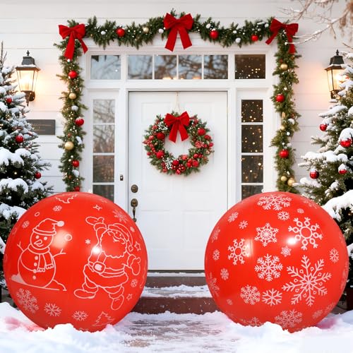 Larber 2 Piezas 80CM Navidad Inflables Bolas Decoraciones Gigante PVC Inflables Bolas Exteriores Inflables Pelota para Árboles de Navidad, Patios, Escaleras, Decoración al Aire Libre del Jardín