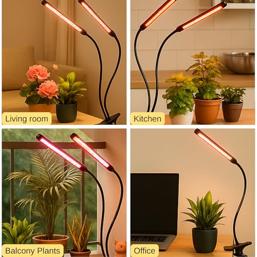 Image of ecofynd Bluma 2 Years Warranty Grow Light for Indoor Plants (Herbs, Leafy Plants & Flowering), Auto On /Off Automatic Timer, 2 Head 10 Watt LED Artificial Sunlight, 1.3M Wire Type C Connector (003)