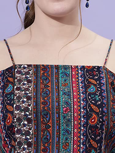 Image of OOMPH! Women A-Line Floral Mini Dress Western, Off Shoulder, Slip On