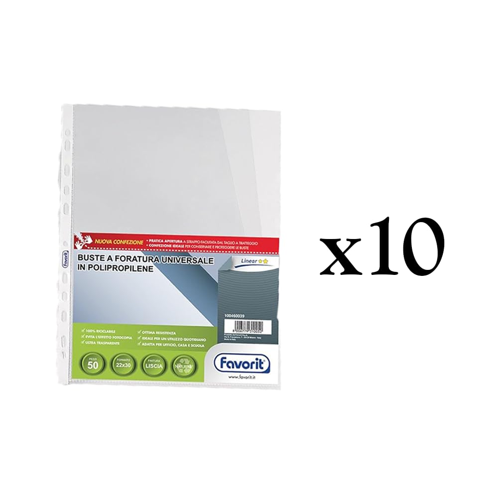 Buste a Foratura Universale per Documenti A4, 22x30 cm, Trasparenti, Codice 460039, In varie Quantità (500)