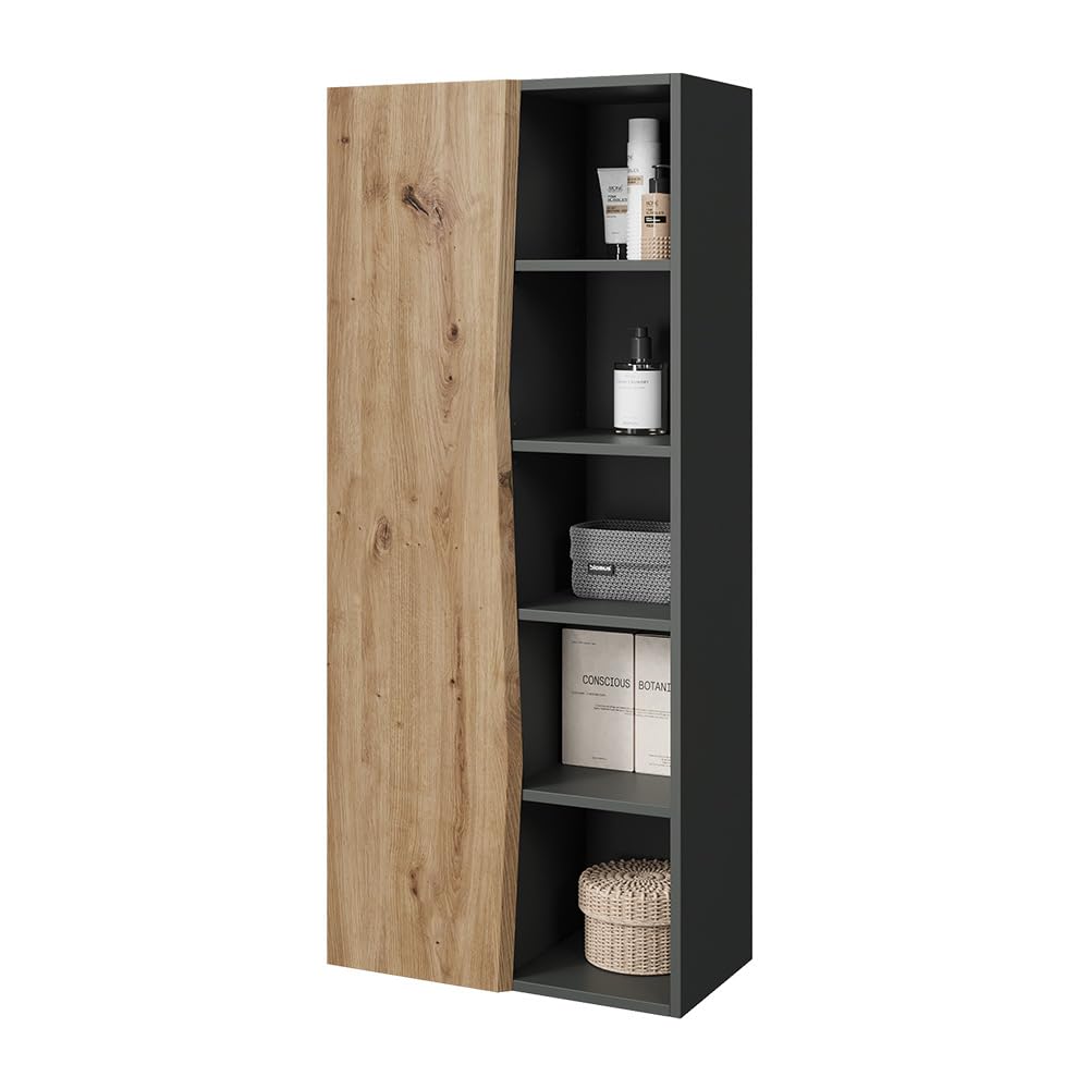 Vicco Meuble Salle de Bain Willow, Chêne Artisan/Anthracite, 56x130cm avec 5 Compartiments Ouverts, adapté au Montage Mural et à différentes Tailles de Salle de Bain