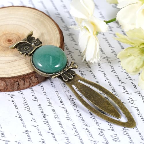 Soulnioi Vintage Owl Natural Crystal Gem Bookmark, Bronze Bookmark for Book Lovers Student, Kids, Teacher, Book Club (Green Aventurine) - Image 4