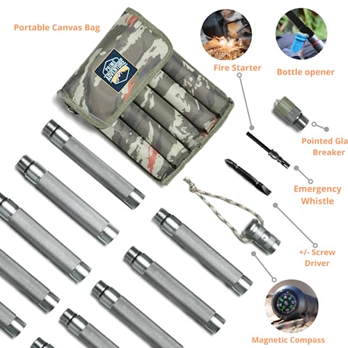 Hiking Tactical Stick Walking Staff - Outdoor Multitool Gear Trekking Pole Collapsible Retractable Premium 15 in 1 | 8 Tubes - Image 3