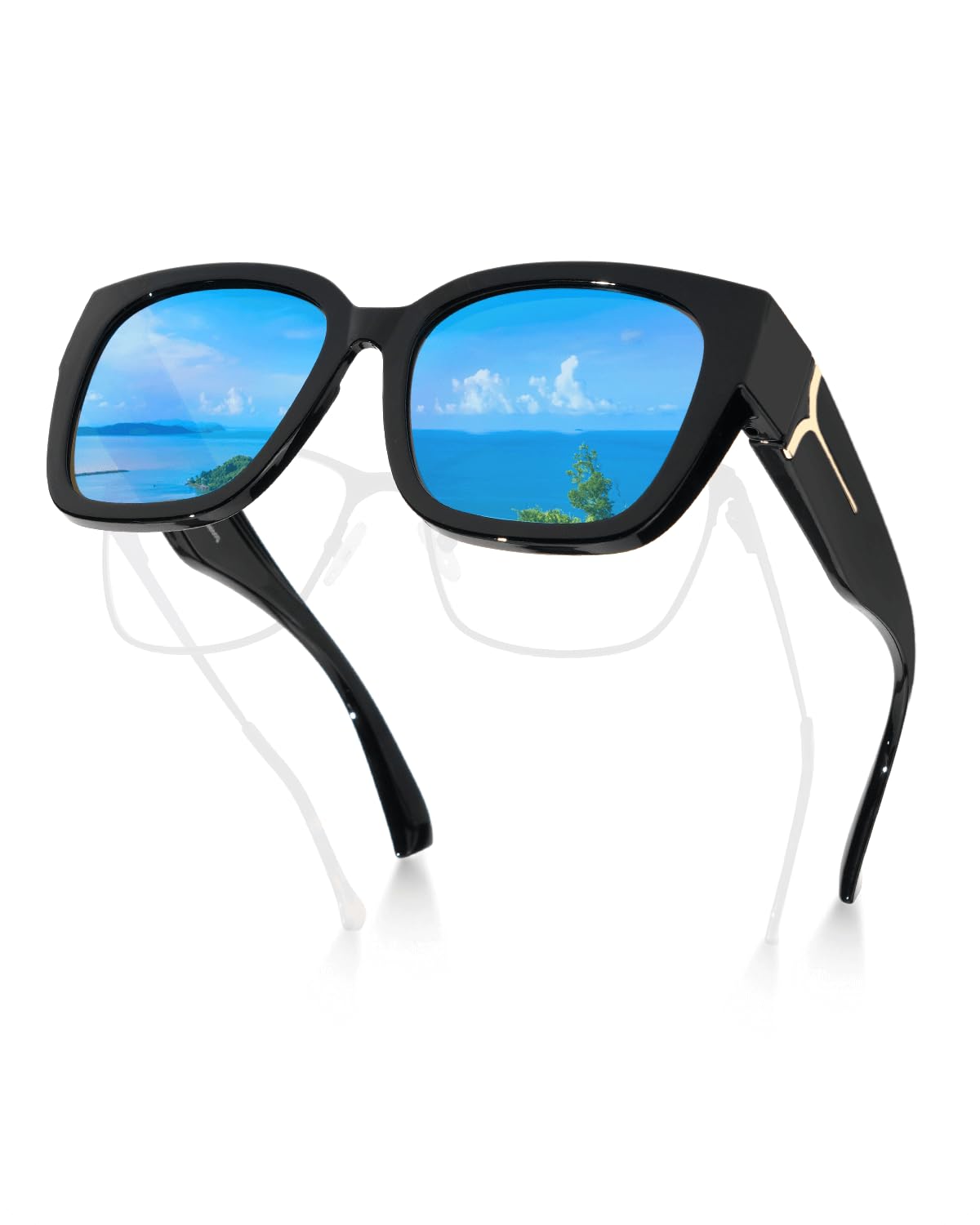 Meeloog Polarized Fit Over Glasses Sunglasses for Women UV Protection, Trendy Square Wrap Around Shades for Driving Riding