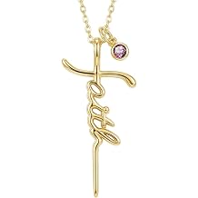 14K Gold Faith Cross Necklace for Women Birthstone Cross Pendant Anniversary Valentines Day Birthday Day Gifts for Wife Mom Girlfriend Christian Religious JewelryWith Gifts Box