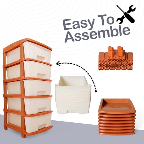 Image of Plastic Modular Drawer Storage Chest Of Drawers Organizer Storage Box, Large Stomo Racks For Multipurpose Anti-slip Shoes Organizers (White & Golden, 5 Layer)