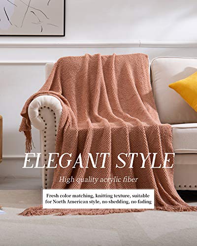 Spaomy Knitted Throw Blanket With Tassels 3D Bubble Textured Lightweight Decorative Throws Blanket For Couch Cover Home Decor (Caramel, 50X60) #TOP1