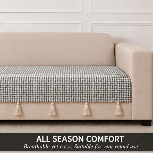 Image of STITCHNEST 'Nomad Weave Collection' 1 Seater Sofa Cover|Elegant Jacquard Fabric, Decorative Tassels, Washable & Durable for Modern Living46