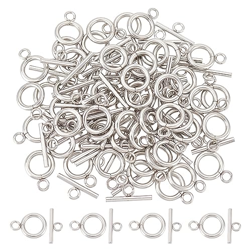 UNICRAFTALE 50 Sets 304 Stainless Steel Ring Toggle Clasps IQ Toggle Clasp & Tbar Clasps Metal Material Ring Toggles Connectors for DIY Necklace Bracelet Jewelry Making