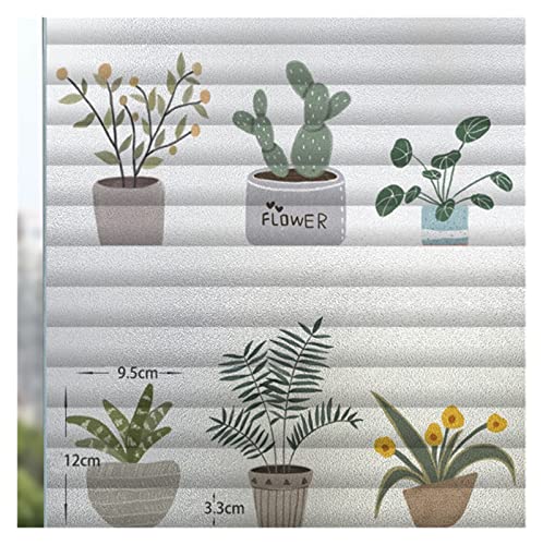 Pegatina de Vidrio Esmerilado for Ventana con patrón Plantas y Flores, película baño antiiluminación Opaca for Inodoro, Papel sombreado para Casa Oficina Dormitorio(Potted Stripes,50x100cm)