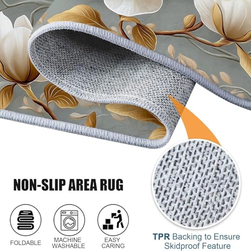 Tapete redondo lavable de 5 pies con flores magnolia miniatura 7