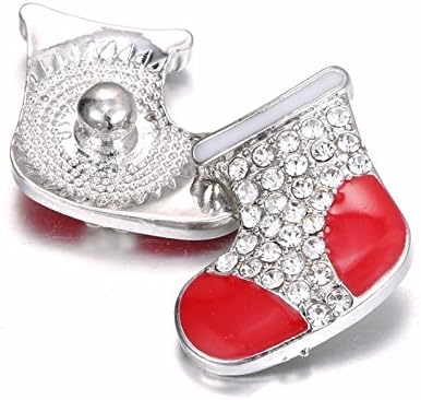 Lovmoment Christmas Snow Boots Snap Silver Plated with Rhinestones and Enamel Interchangeable Jewelry(10 PCS)