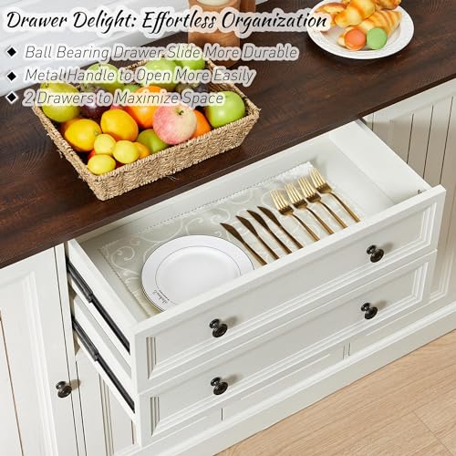 Ifget SYA23019 Farmhouse 58 Inch Buffet Cabinet With Storage, 34 Inch Tall Coffee Bar Cabinet W/2 Large Drawers & 4 Grooved Barn Doors, Wood Rustic Sideboard Buffet Cabinet thumb #5