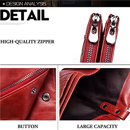 Mens Wallet Zipper Genuine Leather RFID Blocking Wallet Bifold Double Zipper Coin Pocket Slim Purse with 12 Card Holder (Black)2