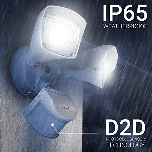 Hyperikon Outdoor Security Light, 25W LED Flood Light Fixture Wide Range Motion Sensor, IP65 Waterproof, 2 Head, White